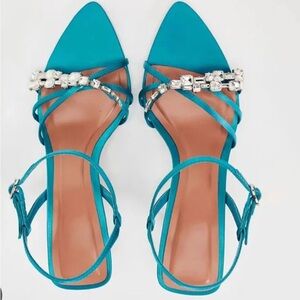 Zara blue turquoise rhinestones satin sandals